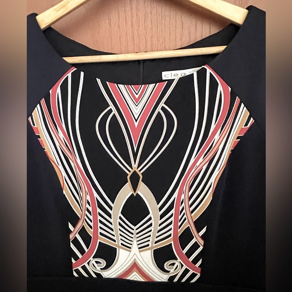 Cleo Size 14 Black with a multi coloured centre of dress. Midi length. - Picture 2 of 11